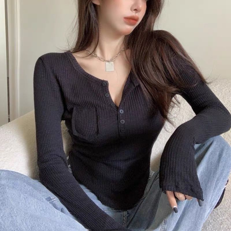 Áo Thun Body Nữ Khuy Ngực Trơn Dáng Ôm Dài Tay Túi Trước 3 Màu G069