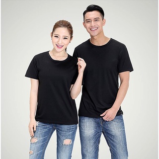 Áo thun nam nữ trơn cổ tròn, tay ngắn Màu đen