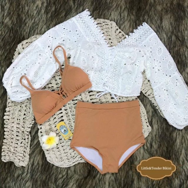 Set bikini 2 mảnh phối khoác ren