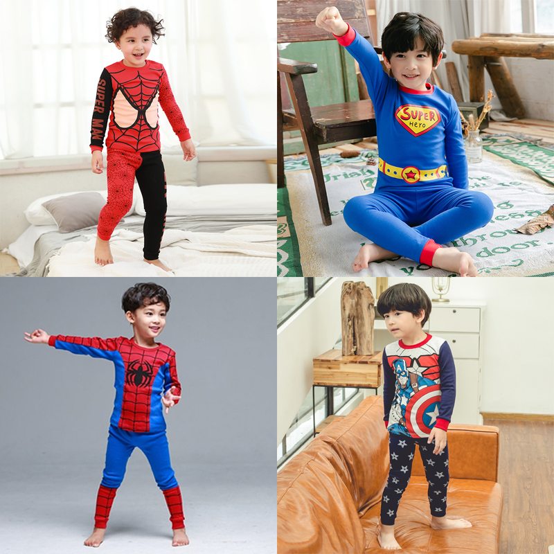 Kids Boys Superhero Design Pajamas Sleepwear Newborn Long Sleeve Top+Pants Leggings Warm Nightwear