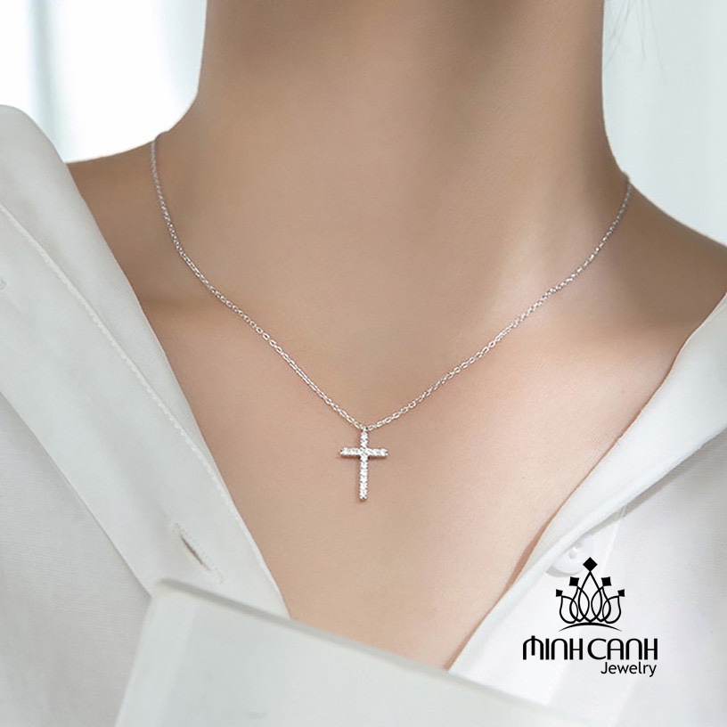 Dây Chuyền Bạc Thánh Giá Nữ Nạm Đá - Minh Canh Jewelry