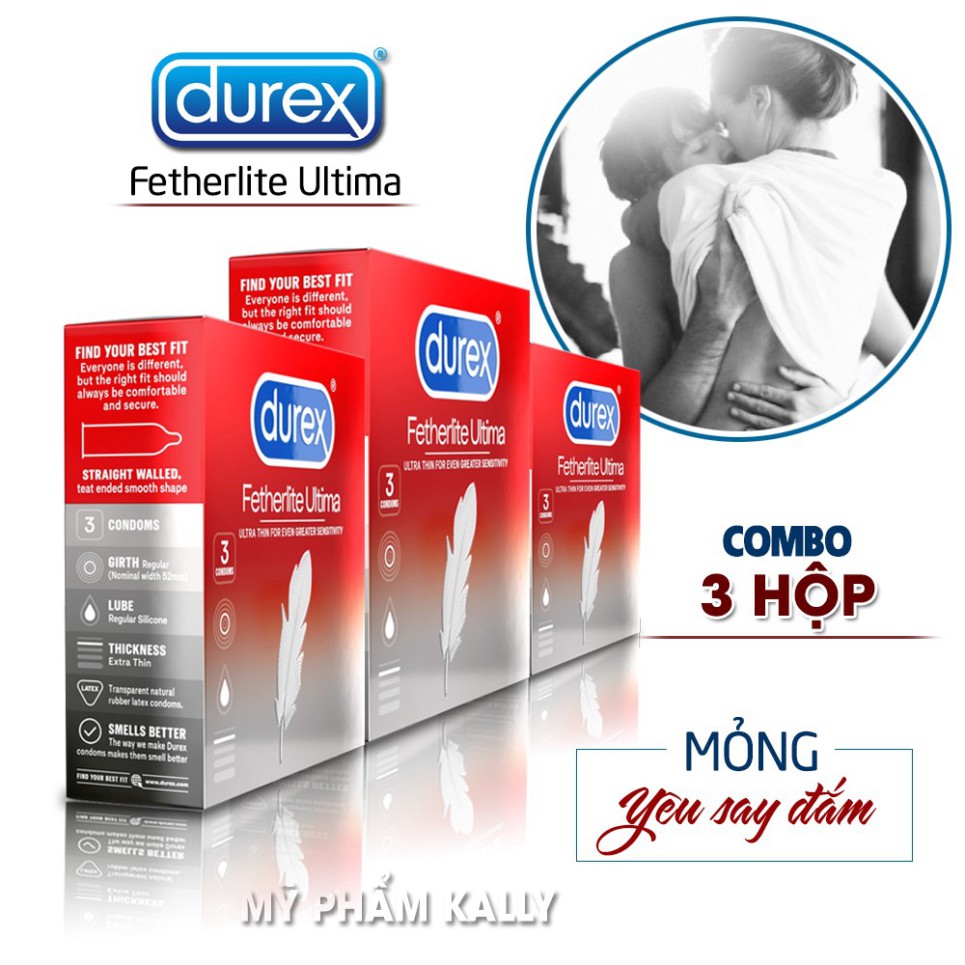 [Durex Chính Hãng] Bao Cao Su Durex Fetherlite Ultima Hộp 3 Bao - Bcs Siêu Nhỏ Gọn, Tiện Lợi &amp; Dễ Dàng Bỏ Túi Mang Theo