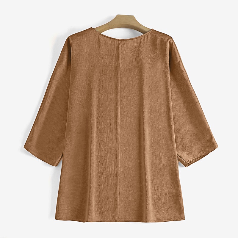 Áo kiểu ZANZEA tay 3/ 4 cổ tròn màu trơn tùy chọn thời trang dành cho nữ