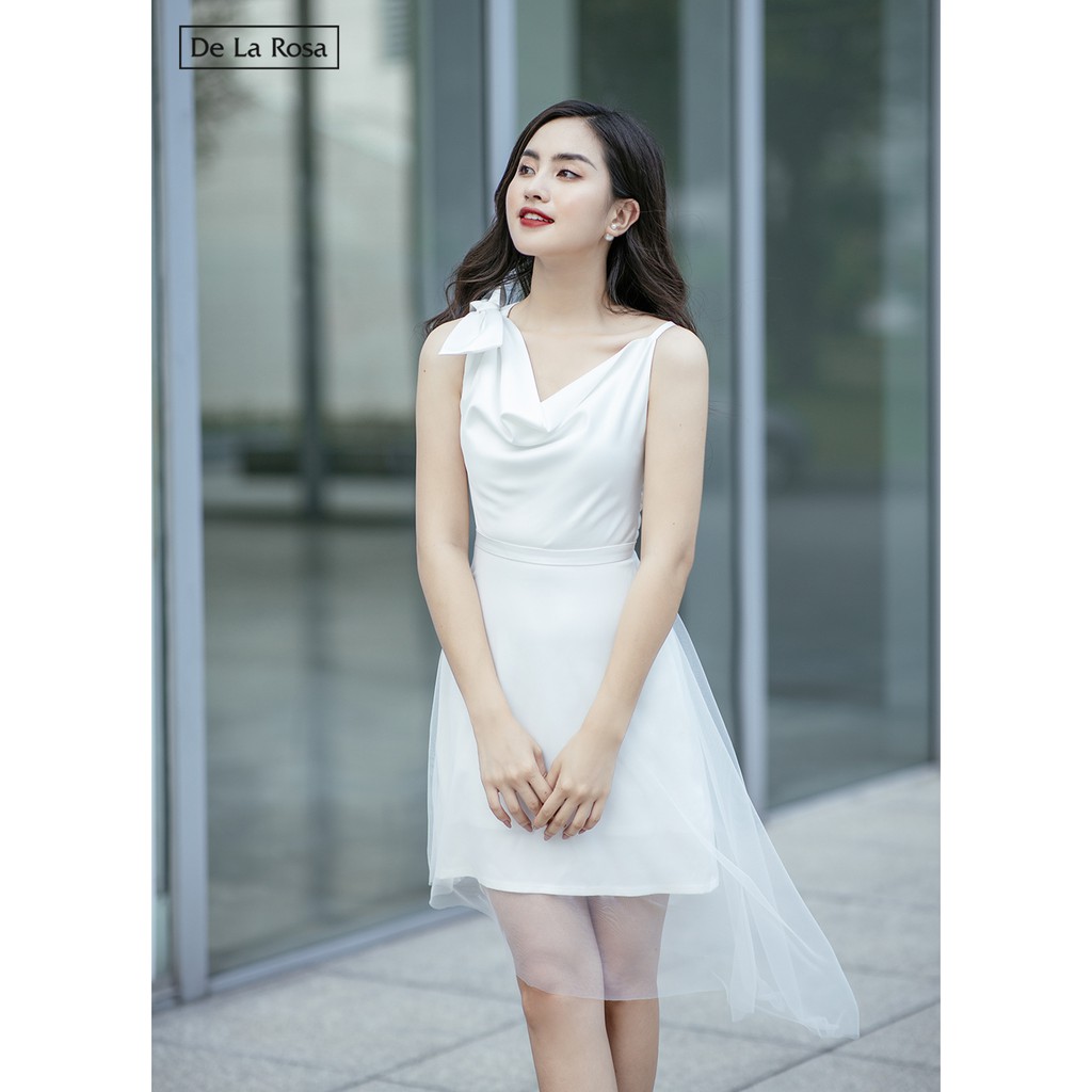 Đầm váy trắng đi tiệc tiểu thư dễ thương thiết kế dáng xòe cổ đổ tùng lưới - De La Rosa | BigBuy360 - bigbuy360.vn