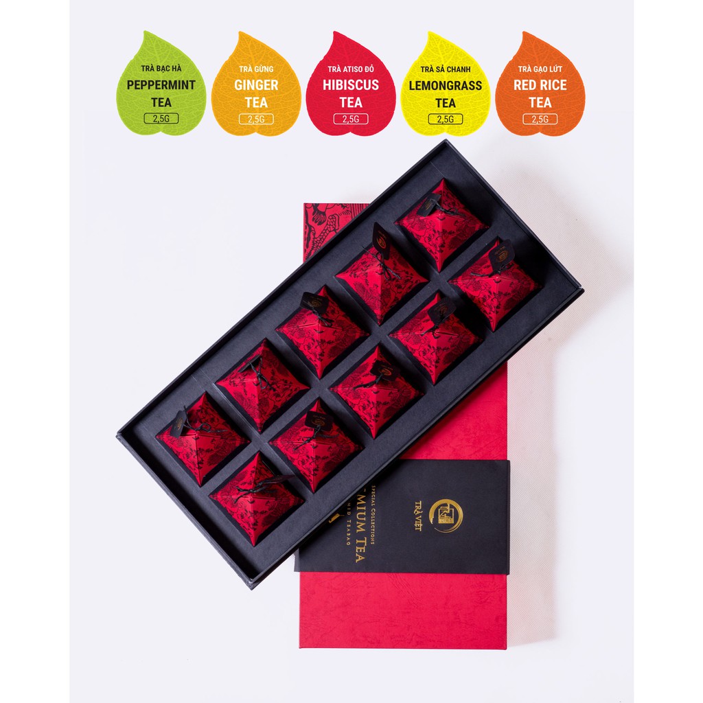 TRÀ VIỆT Hộp Quà Tết Thanh Xuân 5 Giấy Gân Nổi Mỹ Thuật Cao Cấp