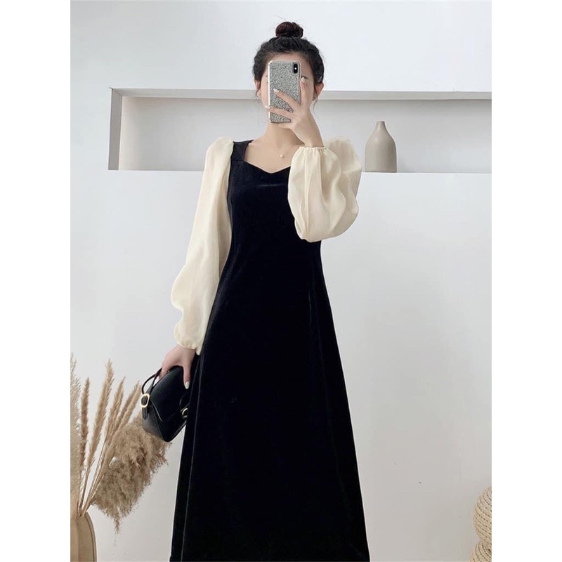 Váy nhung đen tiểu thư | BigBuy360 - bigbuy360.vn
