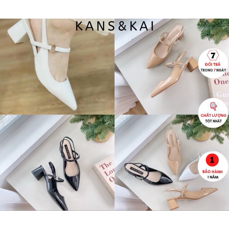 Giày cao gót mũi nhọn KANS & KAI giày cao gót nữ gót vuông 5cm da bóng phối quai thời trang AL04