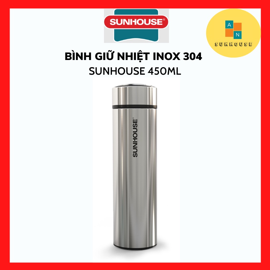 Bình giữ nhiệt Inox 304 Sunhouse 450ml KS-TU450I, giữ nóng 6h, an toàn sức khỏe