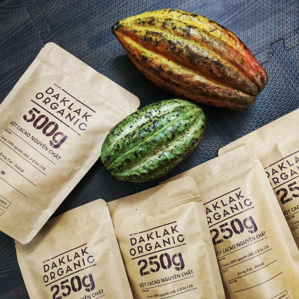 [TẶNG MUỖNG GỖ] Bột Cacao Nguyên Chất Daklak Organic 12% Túi Kraft | Ca cao Đắk Lắk