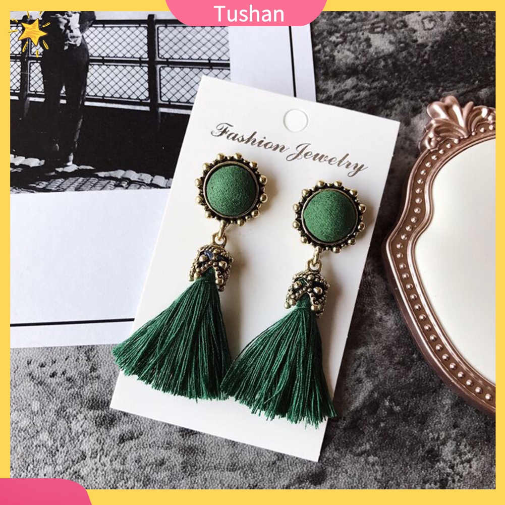 Đôi khuyên tai tua rua phong cách cổ điển thanh lịch dành cho nữ