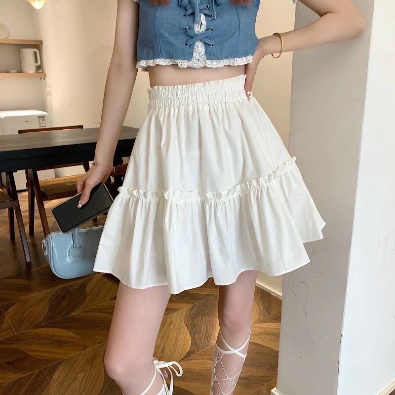 Chân Váy Voan Lưng Thun Nhún Bèo Giữa Freestyle Thoải Mái Năng Động 032 FIORI STORE
