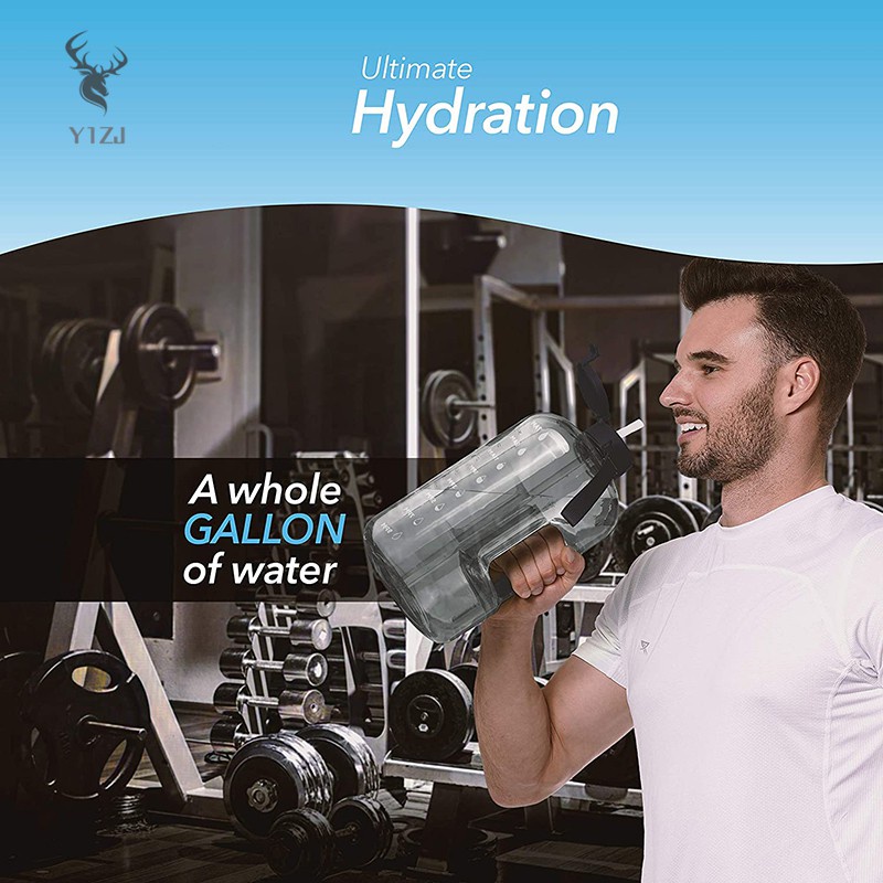 COD&amp; Gallon Water Bottle with Time Marker Large Water Bottle 1 Gallon Water Jug Outdoor Activity Large Capacity &amp;VN
