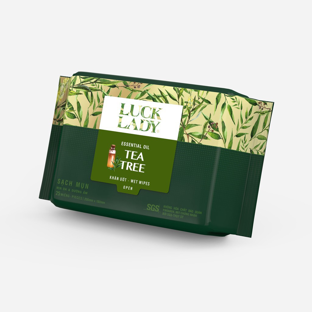 Combo 5 Khăn ướt Luck Lady 25 tờ Tea Tree