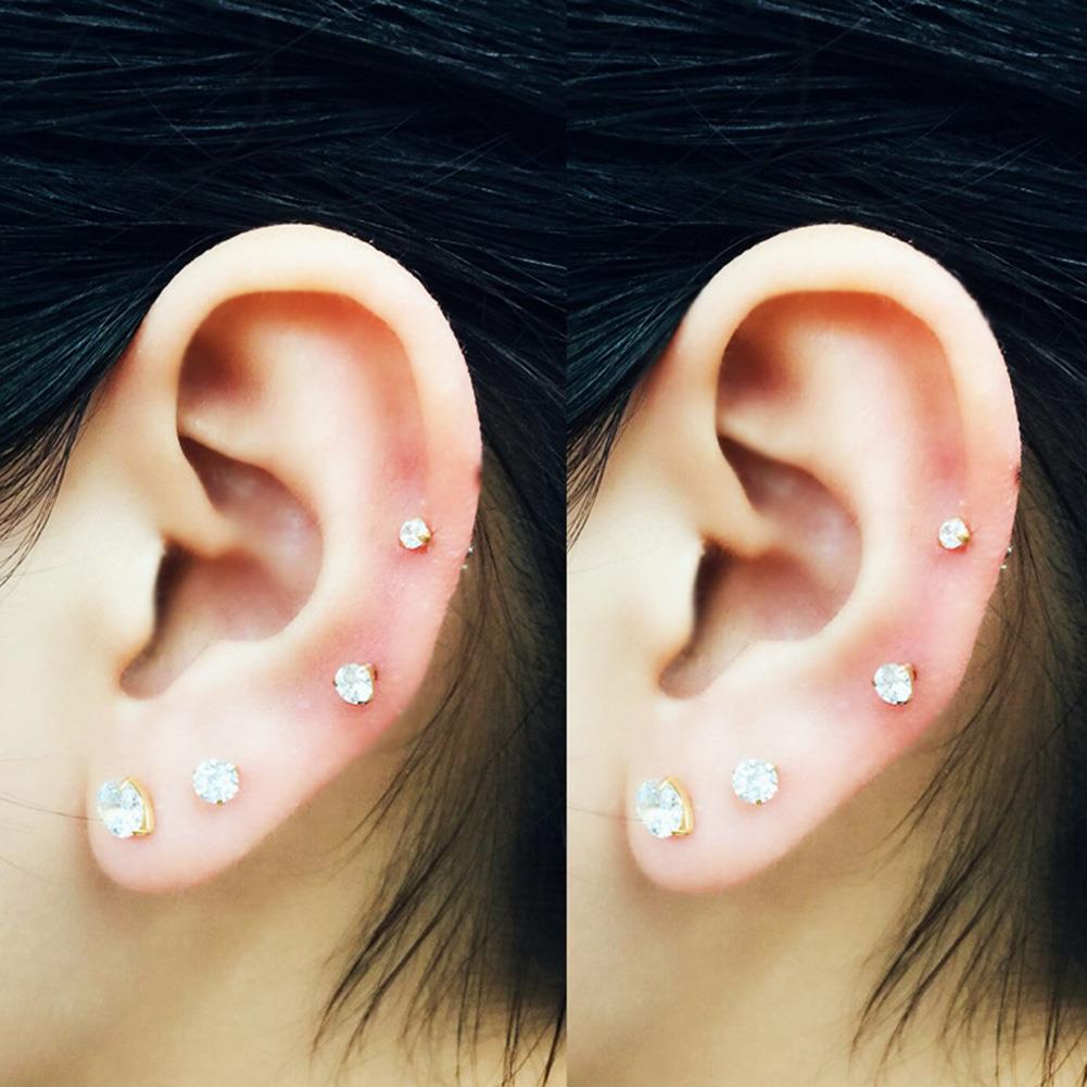 1/bộ Bông Tai Đinh Tán Bằng Thép Không Gỉ Đính Đá Quý