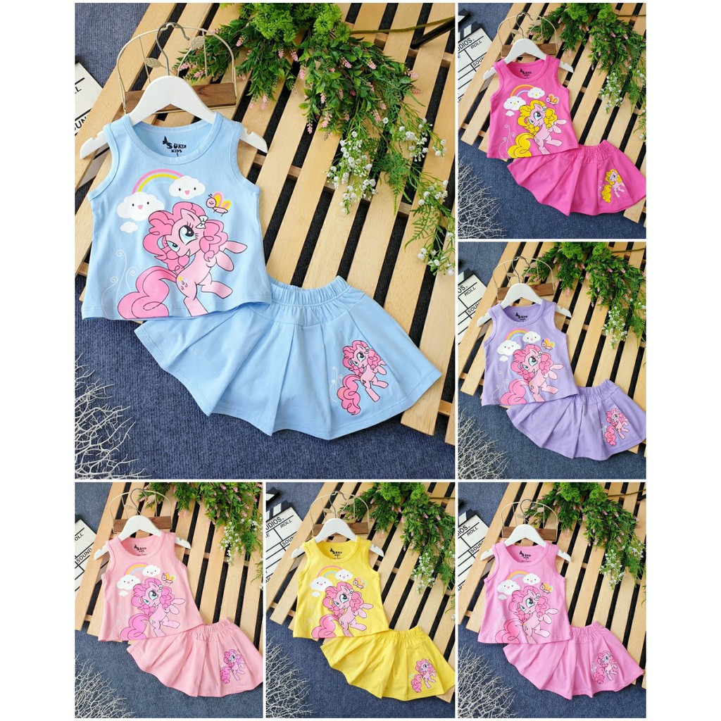 Set váy áo sát nách in hình PONY siêu cute cho bé gái
