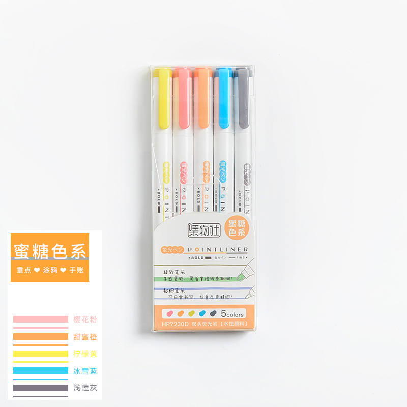 Set 5 Bút Đánh Dấu Hai Đầu Tiện Dụng Chất Lượng Cao