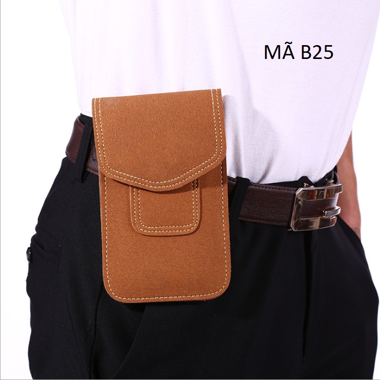 Bao da đựng điện thoại MÃ B25 Da Lộn, Mềm, Túi Mini Đeo Hông nhiều Ngăn Tiện Dụng
