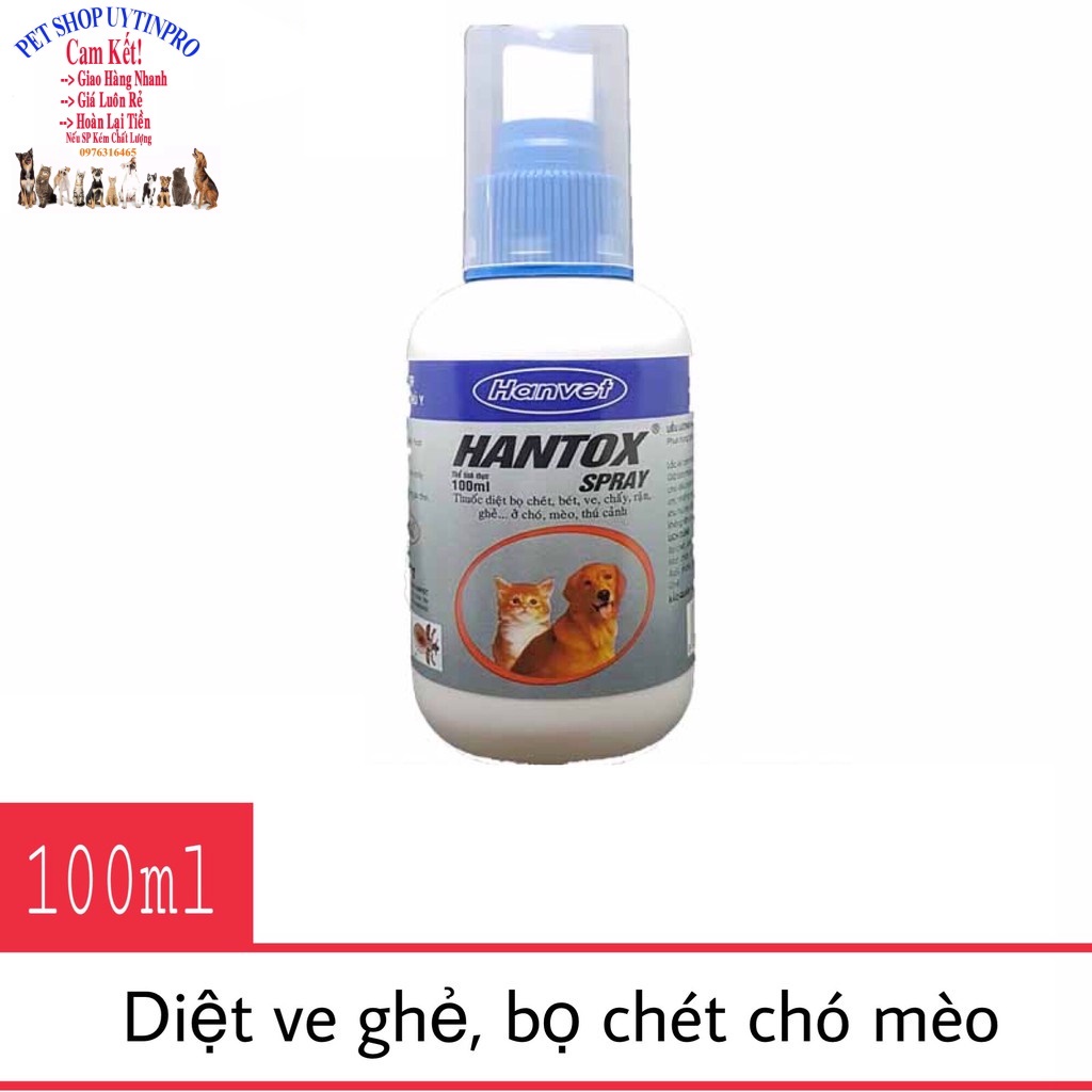 Chai xịt diệt ve rận bọ chét trên Chó Mèo HANTOX SPRAY Chai 100ml Xuất xứ Hanvet Việt Nam - Pet shop Uytinpro