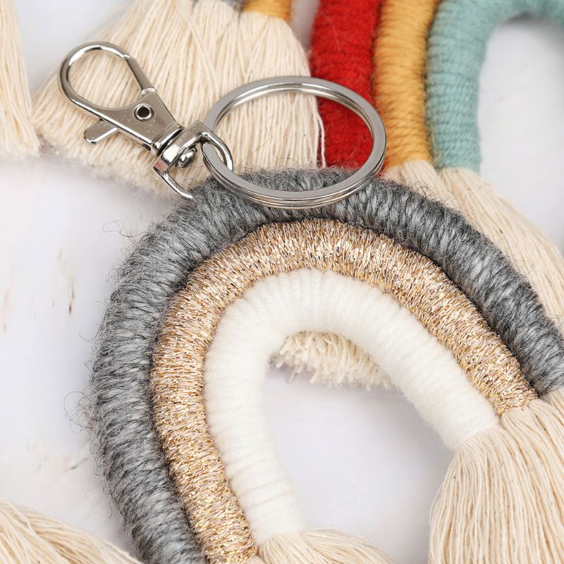 Móc Khóa Macrame Đan Sợi Màu Cầu Vồng Sáng Tạo
