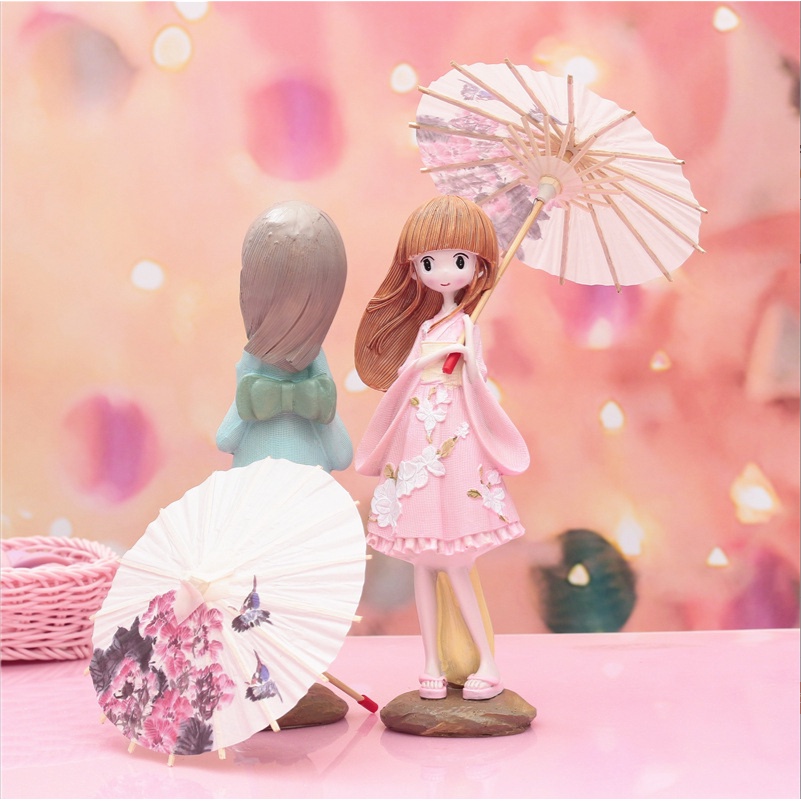 [Hàng mới về] Tượng trang trí để bàn hình cô gái Nhật Bản cầm dù mặc kimono - Đồ trang trí bàn size To búp bê Nhật Bản