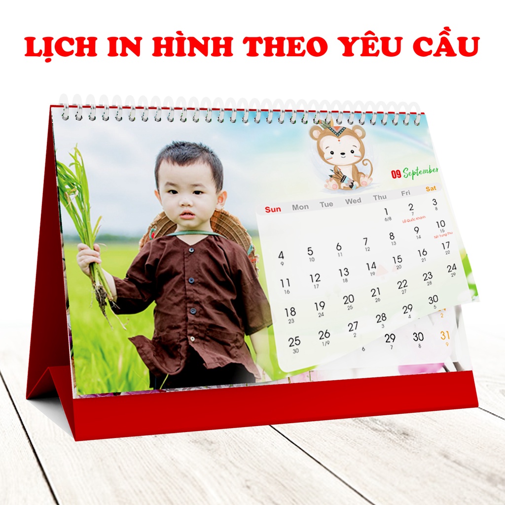 Lịch để bàn in hình theo yêu cầu - 13 tờ giấy gân mỹ thuật cao cấp