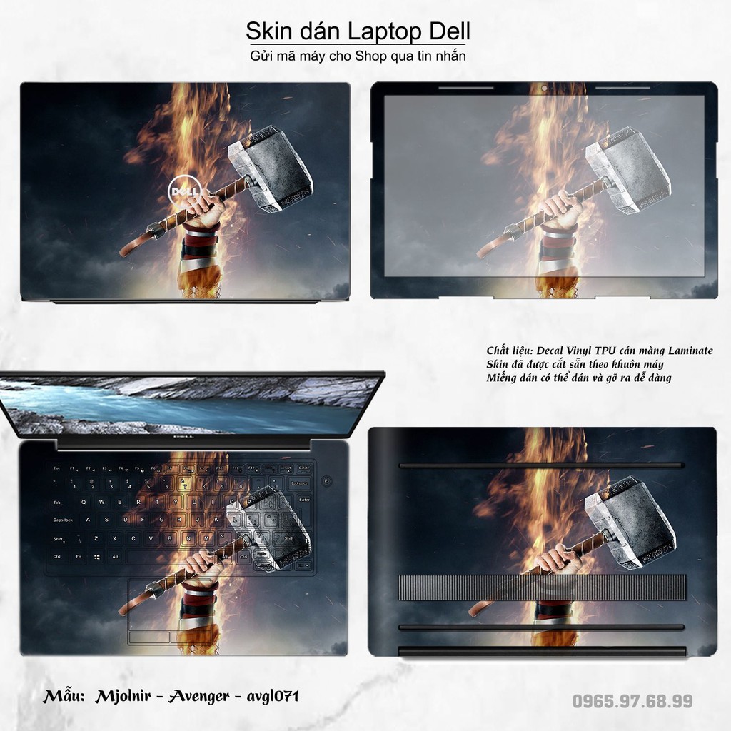 Skin dán Laptop Dell in hình Mjolnir - Avenger - avgl071 (inbox mã máy cho Shop)