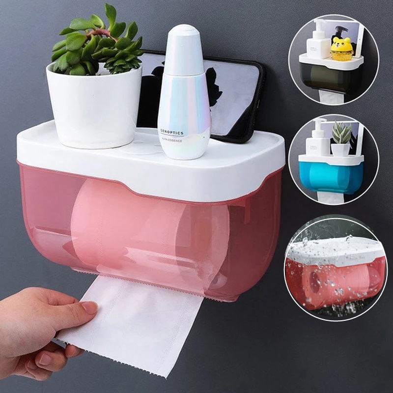 1 Hộp Đựng Khăn Giấy Gắn Tường Tự Dính Không Cần Khoan Chống Nước Cho Phòng Tắm