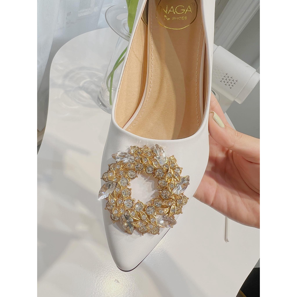 Giày Cao Gót Nagashoes Mũi Nhọn Đính Vòng Đá 9CM NAC153