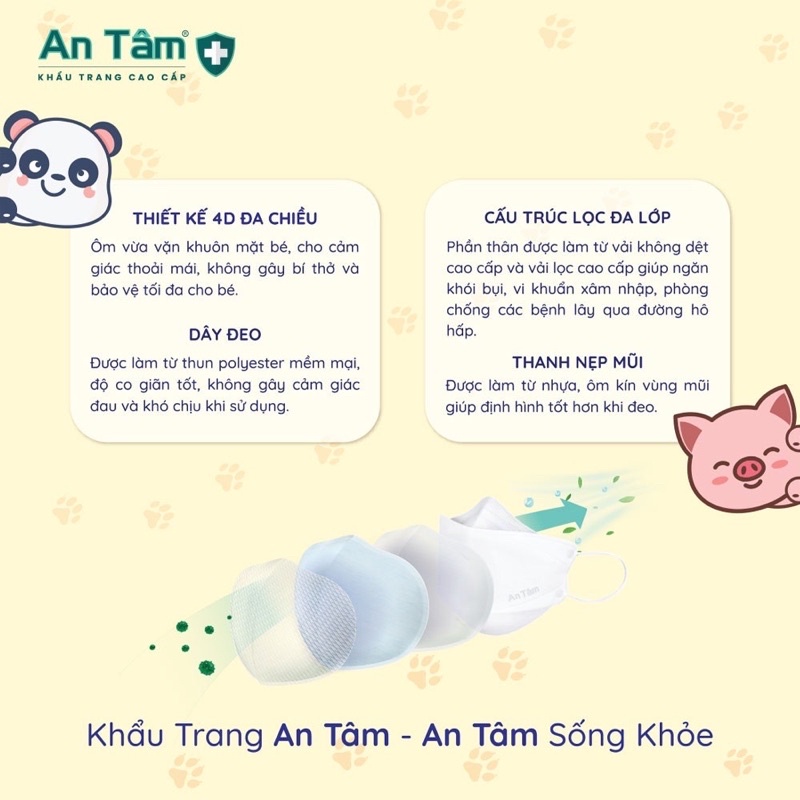 Set 10 khẩu trang KF94 4D hoạ tiết dễ thương cho bé 3-10 tuổi - An Tâm