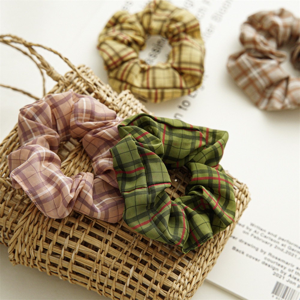 Dây Cột Tóc Vải Sợi Sọc Ca Rô Thiết Kế Mới Dễ Phối Đồ Dành Cho Bạn Gái