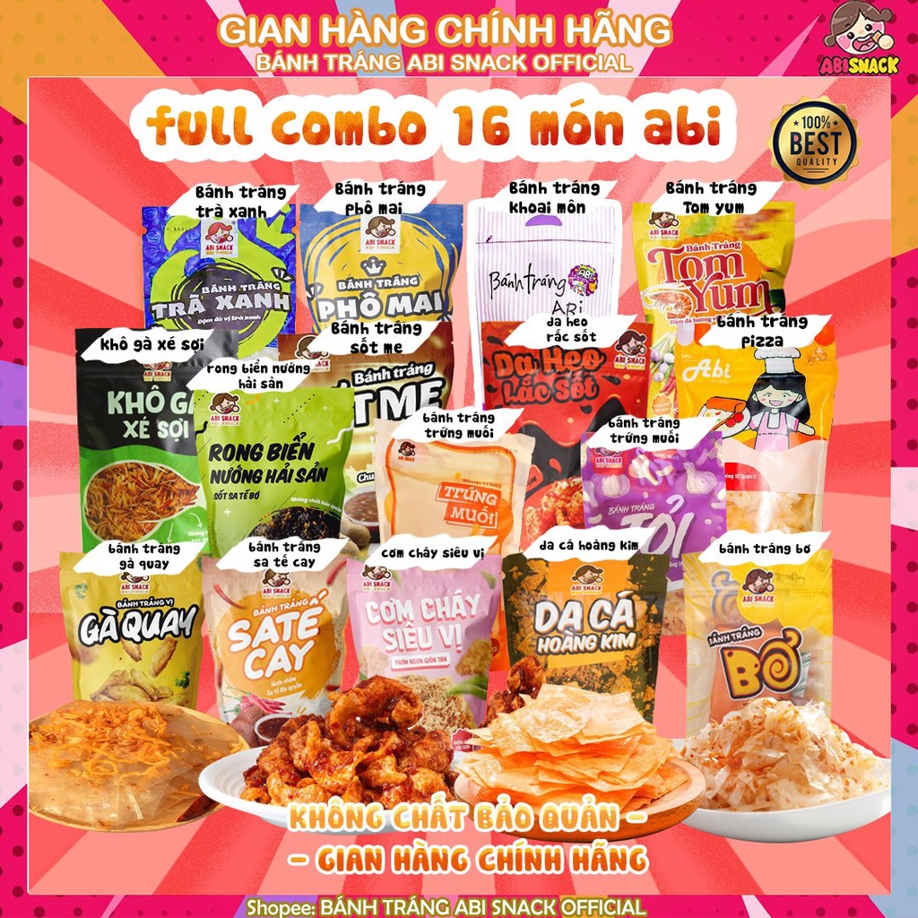 FULL COMBO BÁNH TRÁNG ABI ĐỦ LOẠI VỊ 16 BỊCH TẶNG 7 KHẨU TRANG