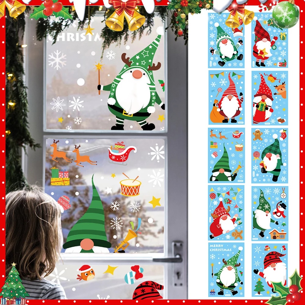 Miếng Dán Trang Trí Cửa Kính Bằng Pvc Tự Dính Hình Ông Già Noel 6 Kiểu 20x30cm