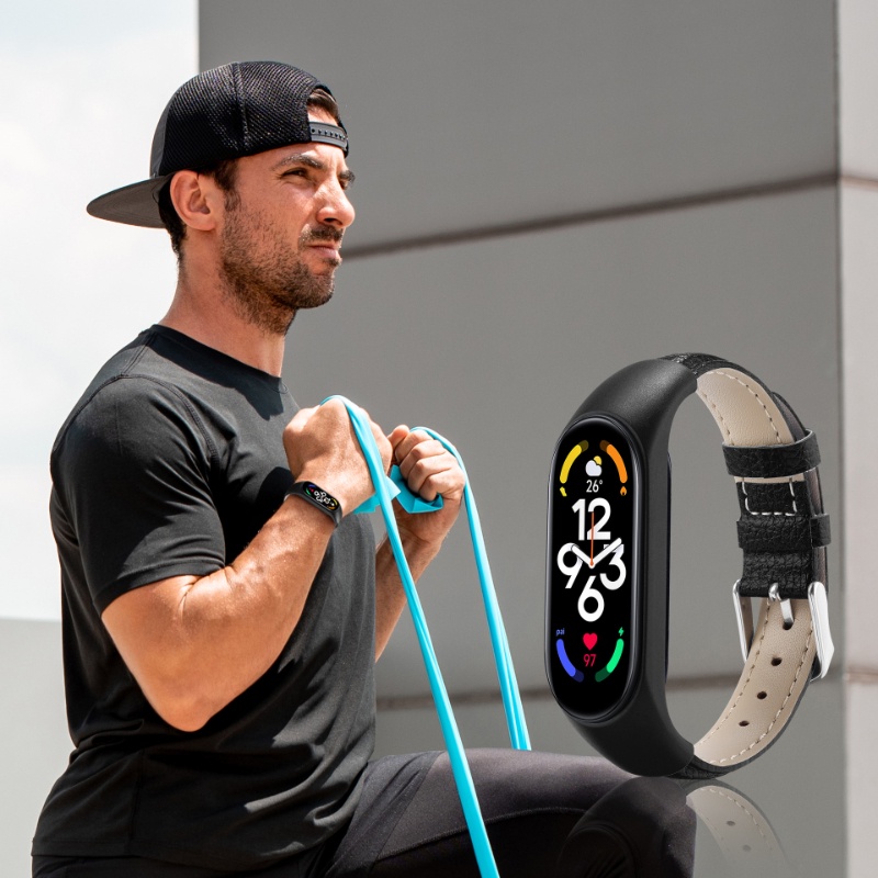 Dây Đeo Bằng Da PU Kèm Ốp TPU Cho Đồng Hồ Thông Minh Xiaomi Mi Band 6 5 4 3 Mi Band 7