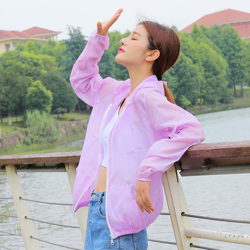 Áo Khoác Chống Nắng Tia Cực Tím Mỏng Khô Nhanh Có Mũ Trùm Đầu Màu Trơn Phong Cách Mới Mùa Hè Cho Nữ