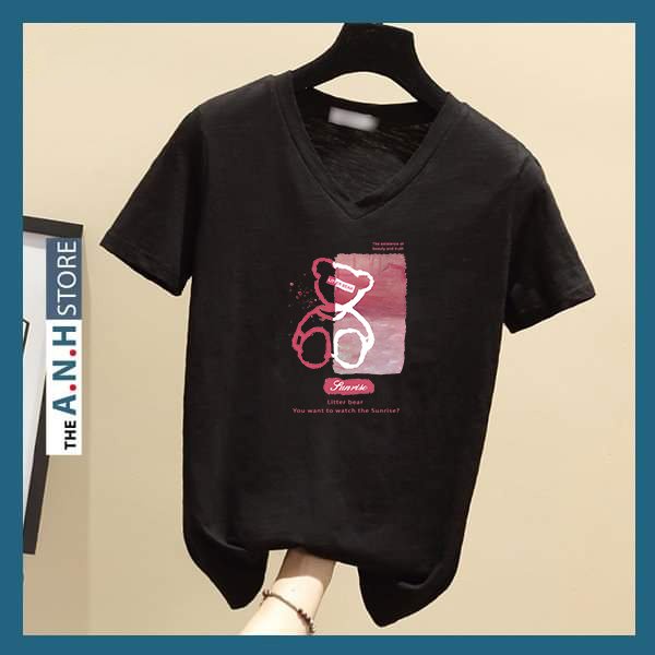 Áo Thun cotton xược cổ tim nữ ANHSTORE in hình thời trang