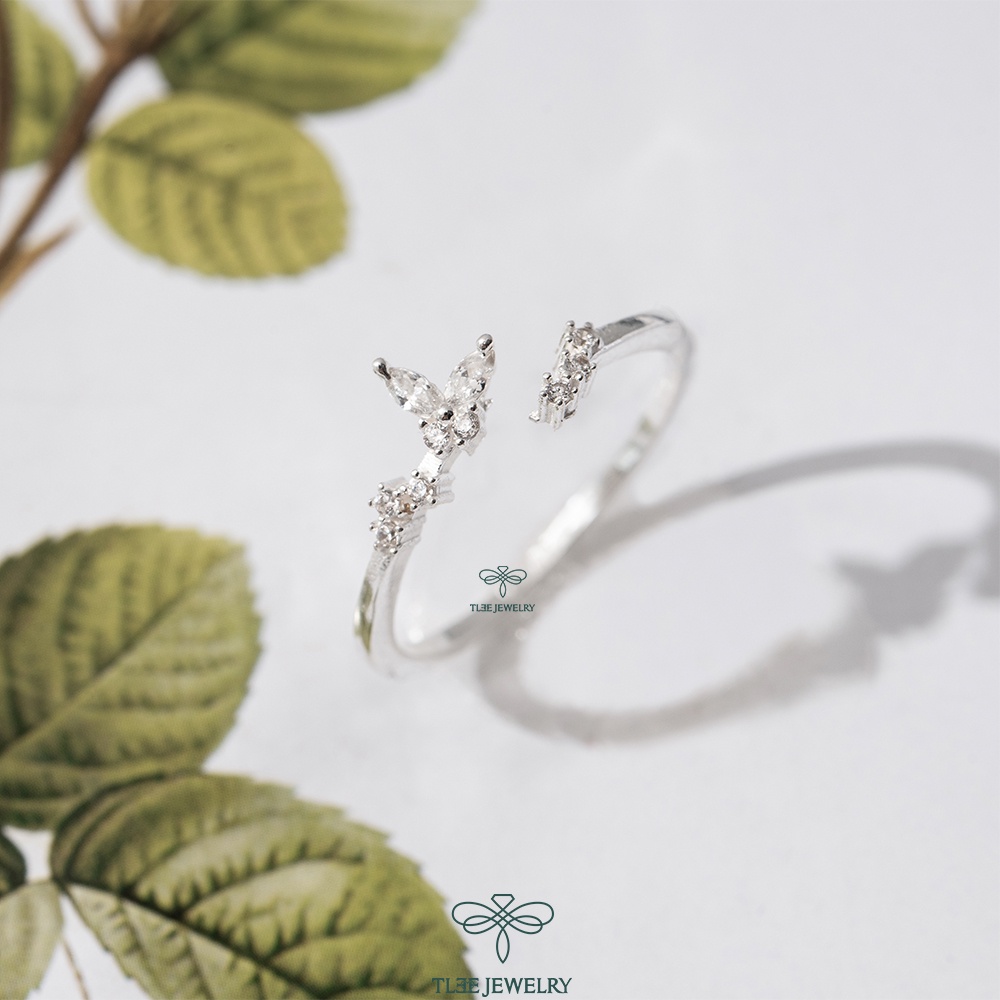 Nhẫn bạc nữ TLEE hình cánh bướm cành lá đính đá sang trọng TleeJewelry A0203