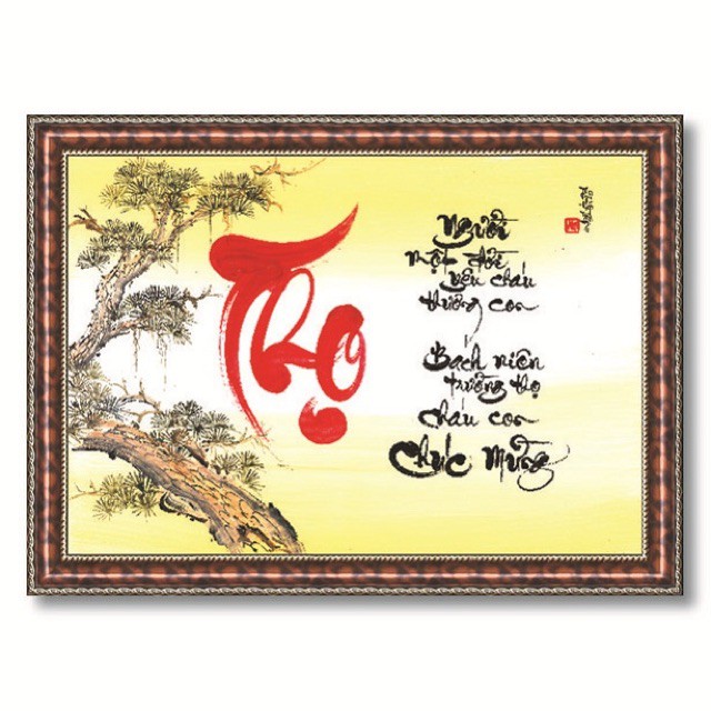 Tranh gắn đá toàn bộ - Tranh thư pháp chữ Thọ