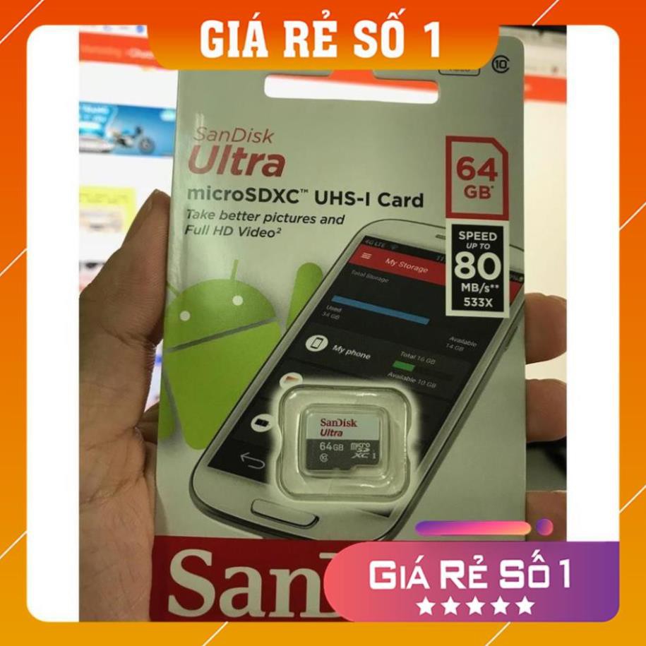 Thẻ nhớ MicroSDXC 64GB SanDisk Ultra Class 10 533x 80MB/s (shopmh59)