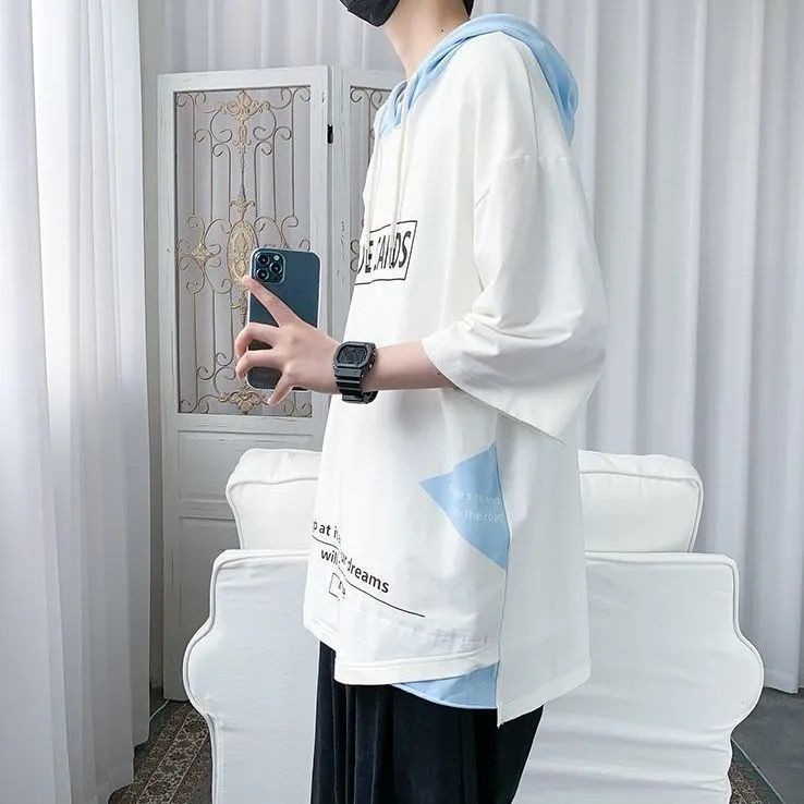 Áo phông có mũ trùm đầu in hình rời hợp thời trang cho nam mùa hè | BigBuy360 - bigbuy360.vn