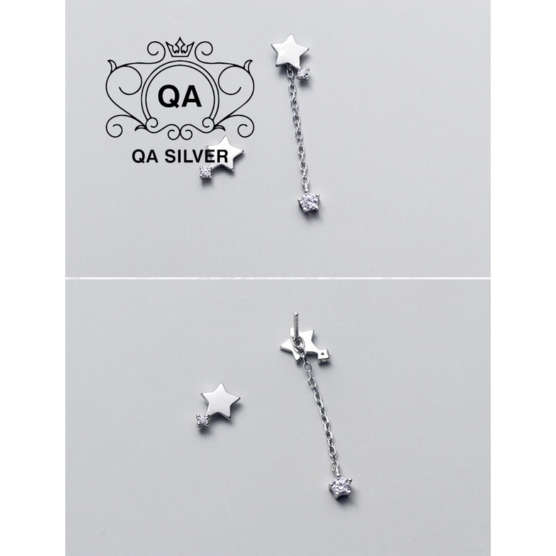 Khuyên tai bạc 925 ngôi sao bất đối xứng bông nữ đính đá S925 STAR Silver Earrings QA SILVER EA200802