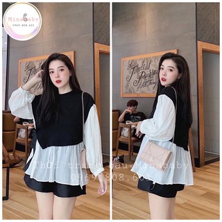 Áo Babydoll pha tơ trắng tiểu thư xinh xắn freesize 40-70kg