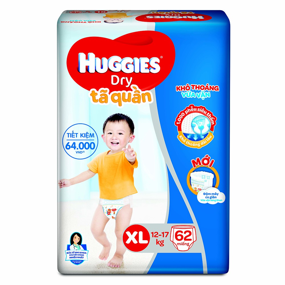 (Mẫu mới) Bỉm huggies quần M76/L68/XL62 (chun đệm mây)