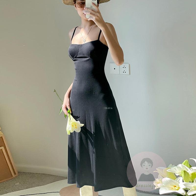 Đầm Hai Dây Dáng Chữ A Màu Trơn Thời Trang Mùa Hè Cho Nữ