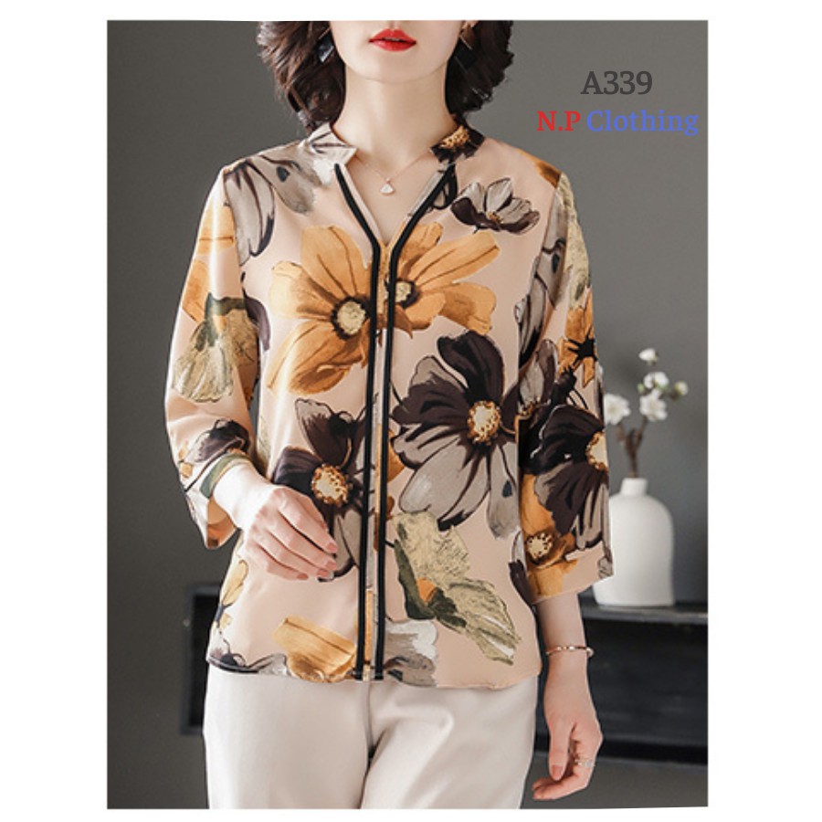 ❣️Có Đủ Size❣️Áo Kiểu Trung Niên Phối Họa Tiết Hoa Sang Trọng Đi Tiệc Cho Mẹ U50-80