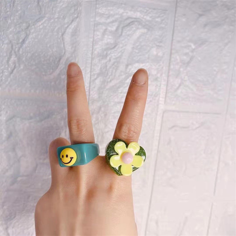 Nhẫn Nhựa Resin Hình Hoa Hướng Dương Mặt Cười Phong Cách Hàn Quốc Dễ Thương Dành Cho Nữ 2021