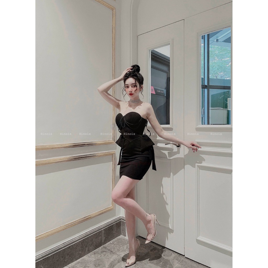 [HINOIS213] Đầm Dự Tiệc Body Cúp Ngực, Có Vạt Cách Điệu Bên Hông Cực Sang Chảnh Sexy Chất Liệu X-Neo, 2 Màu Trăng-  Đen | BigBuy360 - bigbuy360.vn