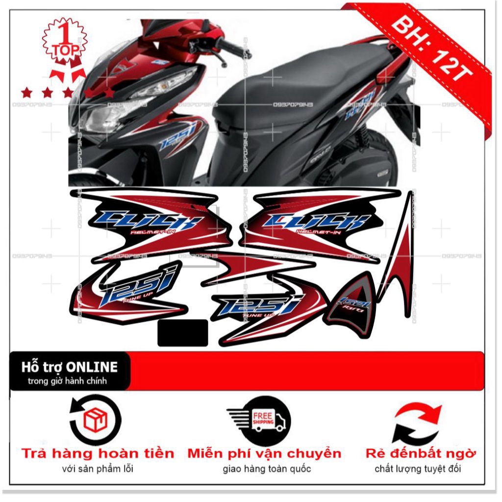 ( Quí khách vui lòng mang ra tiệm cho thợ dán ) Tem Click 125i đỏ đen mẫu zin