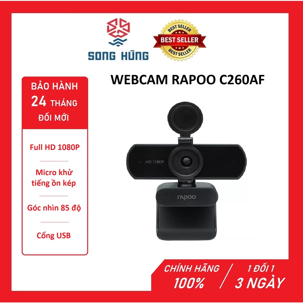 Webcam RAPOO C260AF độ phân giải Full HD 1080P - Hãng phân phối chính hãng - Bảo hành 24 tháng đổi mới