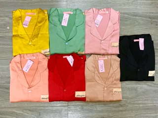 Bộ Lụa Satin Cộc Dài Chữ Viền
