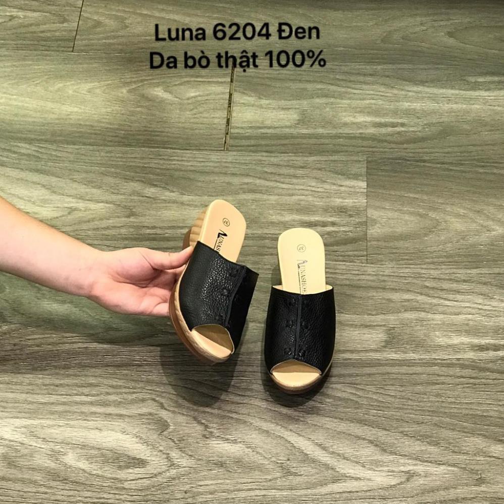 ✿ Dép nữ đế cao da bò thật LUNASHOES 6204 thời trang đi biển mùa hè êm chân dễ phối đồ siêu đẹp ✿